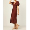 image:imageRVivimos Summer Dress for Women Cotton Plaid Puff Sleeves Casual OffShoulder Boho Side Slit Midi DressRustred
