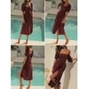 image:imageRVivimos Summer Dress for Women Cotton Plaid Puff Sleeves Casual OffShoulder Boho Side Slit Midi DressRustred