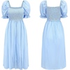image:imageRVivimos Summer Dress for Women Cotton Plaid Puff Sleeves Casual OffShoulder Boho Side Slit Midi DressSkyblue