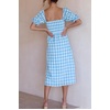 image:imageRVivimos Summer Dress for Women Cotton Plaid Puff Sleeves Casual OffShoulder Boho Side Slit Midi DressSkyblueplaid