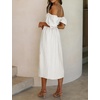 image:imageRVivimos Summer Dress for Women Cotton Plaid Puff Sleeves Casual OffShoulder Boho Side Slit Midi DressWhite