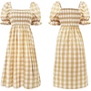 image:imageRVivimos Summer Dress for Women Cotton Plaid Puff Sleeves Casual OffShoulder Boho Side Slit Midi DressYellowplaid