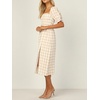 image:imageRVivimos Summer Dress for Women Cotton Plaid Puff Sleeves Casual OffShoulder Boho Side Slit Midi DressYellowplaid