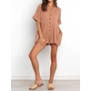 image:imageRVivimos Summer Jumpsuits for Women Casual Cotton V Neck Short Sleeve ButtonDown Loose Fit Rompers with PocketsCamel