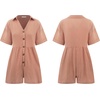 image:imageRVivimos Summer Jumpsuits for Women Casual Cotton V Neck Short Sleeve ButtonDown Loose Fit Rompers with PocketsCamel