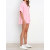 image:imageRVivimos Summer Jumpsuits for Women Casual Cotton V Neck Short Sleeve ButtonDown Loose Fit Rompers with PocketsPink