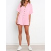 image:imageRVivimos Summer Jumpsuits for Women Casual Cotton V Neck Short Sleeve ButtonDown Loose Fit Rompers with PocketsPink