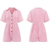 image:imageRVivimos Summer Jumpsuits for Women Casual Cotton V Neck Short Sleeve ButtonDown Loose Fit Rompers with PocketsPink