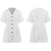 image:imageRVivimos Summer Jumpsuits for Women Casual Cotton V Neck Short Sleeve ButtonDown Loose Fit Rompers with PocketsWhite