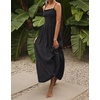 image:imageRVivimos Womens Summer Boho Cotton Maxi Dress Adjustable Spaghetti Strap Elastic Smocked Casual Ruffle Hem Flowy Beach DressBlack