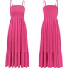 image:imageRVivimos Womens Summer Boho Cotton Maxi Dress Adjustable Spaghetti Strap Elastic Smocked Casual Ruffle Hem Flowy Beach DressHotpink