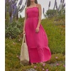 image:imageRVivimos Womens Summer Boho Cotton Maxi Dress Adjustable Spaghetti Strap Elastic Smocked Casual Ruffle Hem Flowy Beach DressHotpink