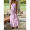 image:imageRVivimos Womens Summer Boho Cotton Maxi Dress Adjustable Spaghetti Strap Elastic Smocked Casual Ruffle Hem Flowy Beach DressLight Purple