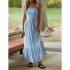 image:imageRVivimos Womens Summer Boho Cotton Maxi Dress Adjustable Spaghetti Strap Elastic Smocked Casual Ruffle Hem Flowy Beach DressLightblue