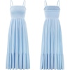 image:imageRVivimos Womens Summer Boho Cotton Maxi Dress Adjustable Spaghetti Strap Elastic Smocked Casual Ruffle Hem Flowy Beach DressLightblue