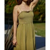image:imageRVivimos Womens Summer Boho Cotton Maxi Dress Adjustable Spaghetti Strap Elastic Smocked Casual Ruffle Hem Flowy Beach DressOlivegreen