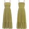 image:imageRVivimos Womens Summer Boho Cotton Maxi Dress Adjustable Spaghetti Strap Elastic Smocked Casual Ruffle Hem Flowy Beach DressOlivegreen