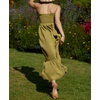 image:imageRVivimos Womens Summer Boho Cotton Maxi Dress Adjustable Spaghetti Strap Elastic Smocked Casual Ruffle Hem Flowy Beach DressOlivegreen