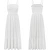 image:imageRVivimos Womens Summer Boho Cotton Maxi Dress Adjustable Spaghetti Strap Elastic Smocked Casual Ruffle Hem Flowy Beach DressWhite