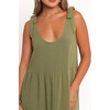 image:imageRVivimos Womens Summer Casual Beach Midi Dress Cotton Linen Sleeveless Adjustable Straps Tiered Flowy Dresses with PocketsArmy Green