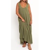 image:imageRVivimos Womens Summer Casual Beach Midi Dress Cotton Linen Sleeveless Adjustable Straps Tiered Flowy Dresses with PocketsArmy Green