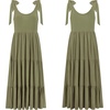 image:imageRVivimos Womens Summer Casual Beach Midi Dress Cotton Linen Sleeveless Adjustable Straps Tiered Flowy Dresses with PocketsArmy Green