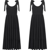 image:imageRVivimos Womens Summer Casual Beach Midi Dress Cotton Linen Sleeveless Adjustable Straps Tiered Flowy Dresses with PocketsBlack