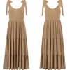 image:imageRVivimos Womens Summer Casual Beach Midi Dress Cotton Linen Sleeveless Adjustable Straps Tiered Flowy Dresses with PocketsBrown