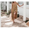 image:imageRVivimos Womens Summer Casual Beach Midi Dress Cotton Linen Sleeveless Adjustable Straps Tiered Flowy Dresses with PocketsBrown
