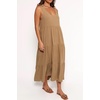 image:imageRVivimos Womens Summer Casual Beach Midi Dress Cotton Linen Sleeveless Adjustable Straps Tiered Flowy Dresses with PocketsBrown