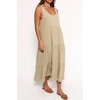 image:imageRVivimos Womens Summer Casual Beach Midi Dress Cotton Linen Sleeveless Adjustable Straps Tiered Flowy Dresses with PocketsKhaki