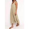 image:imageRVivimos Womens Summer Casual Beach Midi Dress Cotton Linen Sleeveless Adjustable Straps Tiered Flowy Dresses with PocketsKhaki