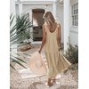 image:imageRVivimos Womens Summer Casual Beach Midi Dress Cotton Linen Sleeveless Adjustable Straps Tiered Flowy Dresses with PocketsKhaki
