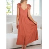 image:imageRVivimos Womens Summer Casual Beach Midi Dress Cotton Linen Sleeveless Adjustable Straps Tiered Flowy Dresses with PocketsOrange