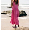 image:imageRVivimos Womens Summer Casual Beach Midi Dress Cotton Linen Sleeveless Adjustable Straps Tiered Flowy Dresses with PocketsPink