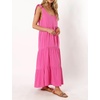 image:imageRVivimos Womens Summer Casual Beach Midi Dress Cotton Linen Sleeveless Adjustable Straps Tiered Flowy Dresses with PocketsPink