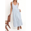 image:imageRVivimos Womens Summer Casual Beach Midi Dress Cotton Linen Sleeveless Adjustable Straps Tiered Flowy Dresses with PocketsSky Blue