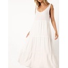 image:imageRVivimos Womens Summer Casual Beach Midi Dress Cotton Linen Sleeveless Adjustable Straps Tiered Flowy Dresses with PocketsWhite