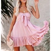 image:imageRVivimos Womens Summer Cotton Boho Beach Sleeveless Tie Front Mini Dress Tube Top DressPink