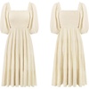 image:imageRVivimos Womens Summer Cotton Lantern Sleeves Ruffled Off Shoulder ALine Midi DressesBeige