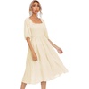 image:imageRVivimos Womens Summer Cotton Lantern Sleeves Ruffled Off Shoulder ALine Midi DressesBeige