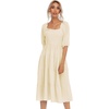 image:imageRVivimos Womens Summer Cotton Lantern Sleeves Ruffled Off Shoulder ALine Midi DressesBeige