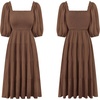 image:imageRVivimos Womens Summer Cotton Lantern Sleeves Ruffled Off Shoulder ALine Midi DressesBrown
