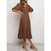 image:imageRVivimos Womens Summer Cotton Lantern Sleeves Ruffled Off Shoulder ALine Midi DressesBrown
