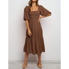image:imageRVivimos Womens Summer Cotton Lantern Sleeves Ruffled Off Shoulder ALine Midi DressesBrown