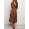 image:imageRVivimos Womens Summer Cotton Lantern Sleeves Ruffled Off Shoulder ALine Midi DressesBrown