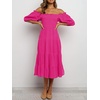 image:imageRVivimos Womens Summer Cotton Lantern Sleeves Ruffled Off Shoulder ALine Midi DressesHotpink