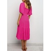 image:imageRVivimos Womens Summer Cotton Lantern Sleeves Ruffled Off Shoulder ALine Midi DressesHotpink