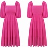image:imageRVivimos Womens Summer Cotton Lantern Sleeves Ruffled Off Shoulder ALine Midi DressesHotpink