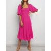 image:imageRVivimos Womens Summer Cotton Lantern Sleeves Ruffled Off Shoulder ALine Midi DressesHotpink